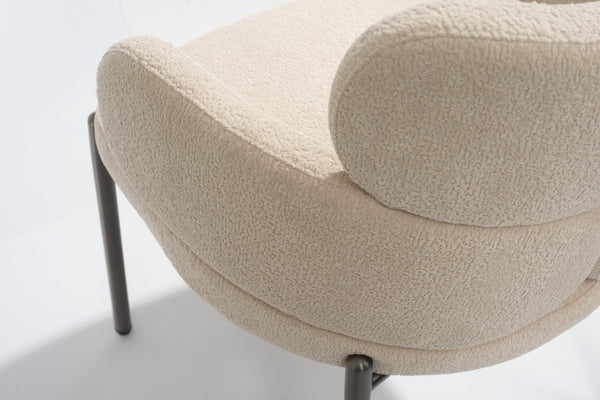 HomeRoots White Boucle Dining Arm Chair with Steel Legs – Modern Comfort & Stylish Versatility for Any Space 719095