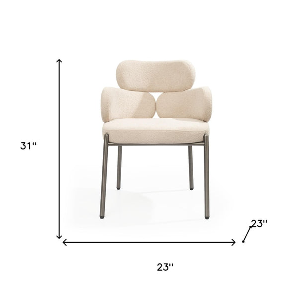 HomeRoots White Boucle Dining Arm Chair with Steel Legs – Modern Comfort & Stylish Versatility for Any Space 719095