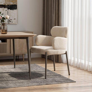 HomeRoots White Boucle Dining Arm Chair with Steel Legs – Modern Comfort & Stylish Versatility for Any Space 719095
