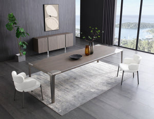HomeRoots Set of Two Modern Light Gray Boucle Dining Arm Chairs with Open Back & Stainless Steel Frame 719096