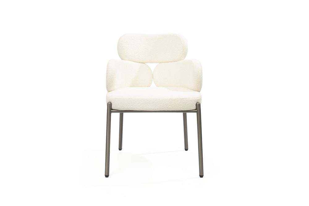 HomeRoots Set of Two Modern Light Gray Boucle Dining Arm Chairs with Open Back & Stainless Steel Frame 719096