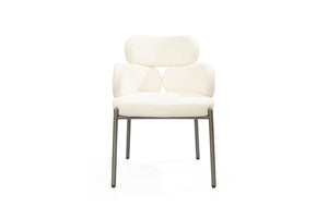 HomeRoots Set of Two Modern Light Gray Boucle Dining Arm Chairs with Open Back & Stainless Steel Frame 719096