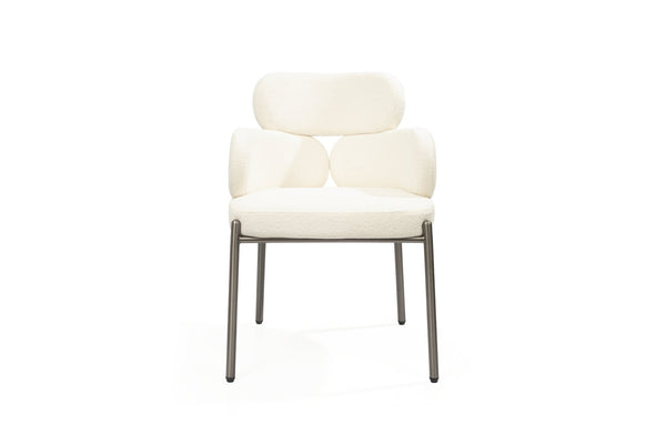 HomeRoots Set of Two Modern Light Gray Boucle Dining Arm Chairs with Open Back & Stainless Steel Frame 719096