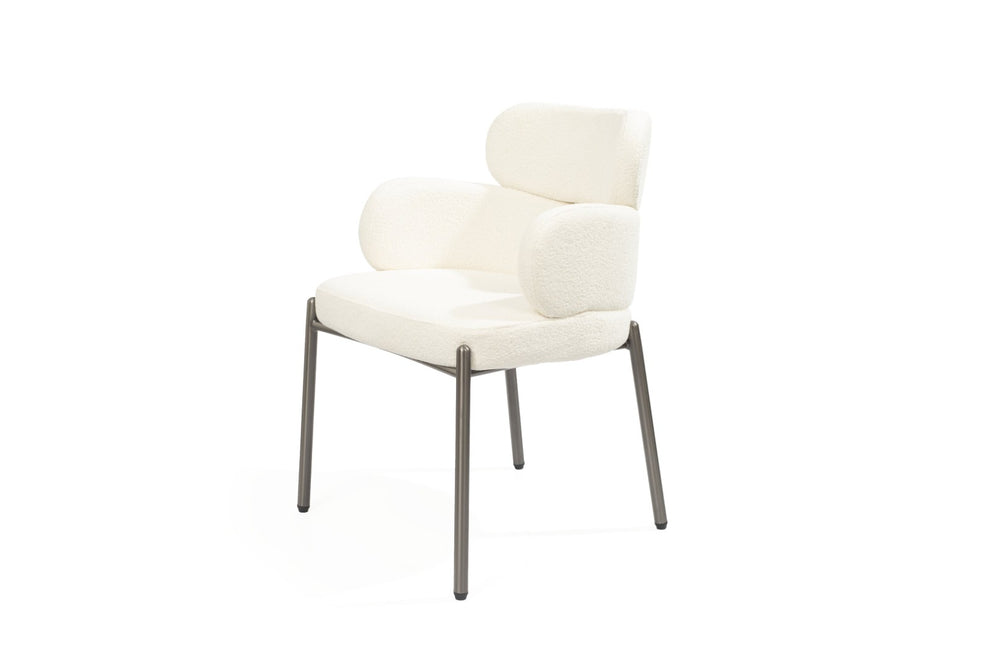 HomeRoots Set of Two Modern Light Gray Boucle Dining Arm Chairs with Open Back & Stainless Steel Frame 719096