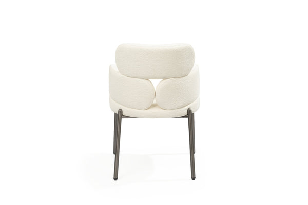 HomeRoots Set of Two Modern Light Gray Boucle Dining Arm Chairs with Open Back & Stainless Steel Frame 719096