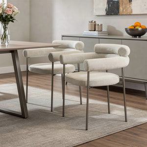 HomeRoots Dark Gray Boucle Dining Arm Chairs Set of 2 - Modern Open Back Design with Cozy Comfort & Style 719097