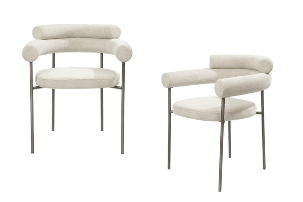 HomeRoots Dark Gray Boucle Dining Arm Chairs Set of 2 - Modern Open Back Design with Cozy Comfort & Style 719097