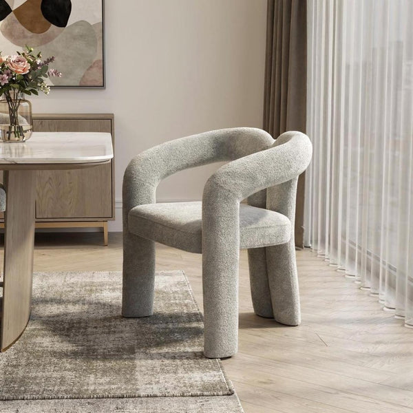 HomeRoots White Boucle Open-Back Arm Chair – Chic Modern Design for Dining, Living Room, and Versatile Spaces 719098