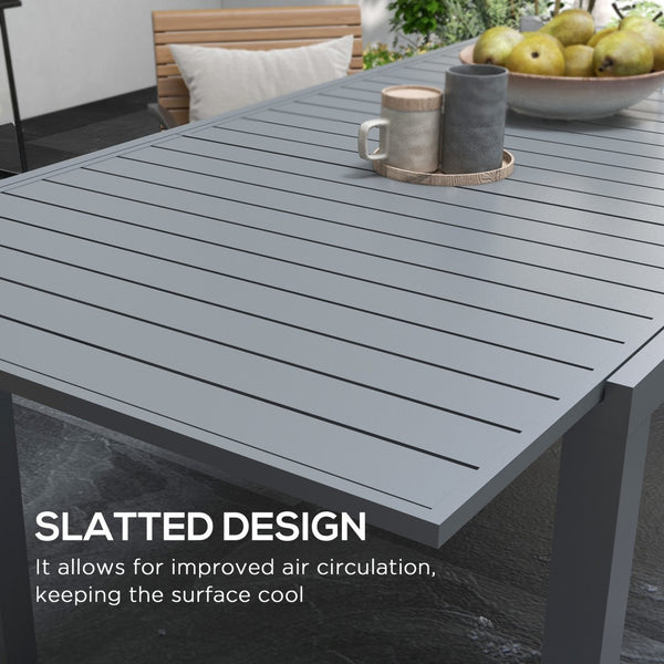 English Elm Outsunny Expandable Patio Table For 6-8, Durable Aluminum Frame, Sleek Slatted Top For Outdoor Spaces W2225P174357-GIGA