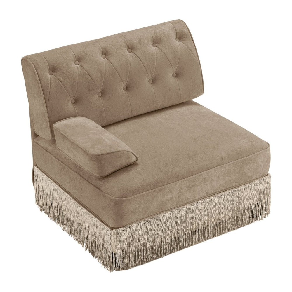 English Elm Sofa Modular Left Sectional Piece with Tufted Fleece Upholstery and Tassel Skirt W714P450817