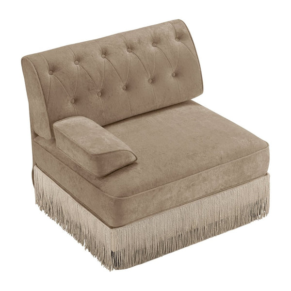 English Elm Sofa Modular Left Sectional Piece with Tufted Fleece Upholstery and Tassel Skirt W714P450817