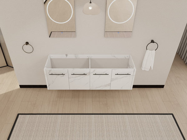 English Elm 60 Inch Wall-mounted Bathroom Vanity Cabinet with Soft-Close Doors, Eco Plywood, Scratch & Water-Resistant Finish White W999P208037