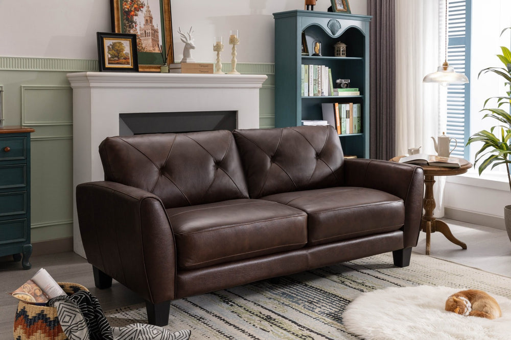English Elm 3+2 Diamond Quilted Top Grain Leather Sofa Transitional Living Room Two Over Two W1896S00009