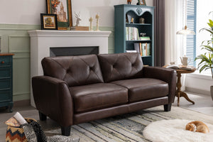 English Elm 82" Top-grain Leather Sofa Diamond-stitched Transitional Design for Living Rooms W1896P175676