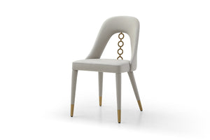 HomeRoots Set of Two Modern Light Gray Faux Leather Dining Chairs with Silver Stainless Steel Frames 719104