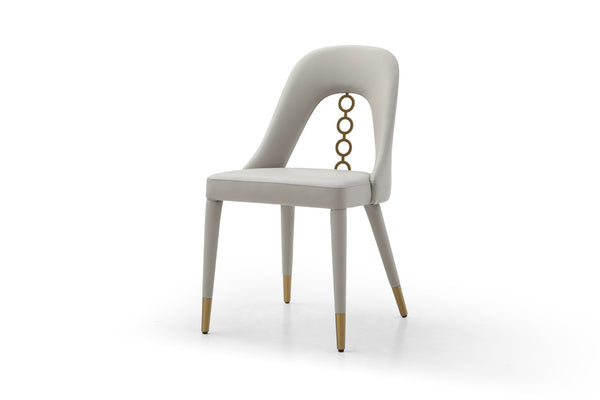 HomeRoots Set of Two Modern Light Gray Faux Leather Dining Chairs with Silver Stainless Steel Frames 719104