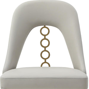 HomeRoots Set of Two Modern Light Gray Faux Leather Dining Chairs with Silver Stainless Steel Frames 719104