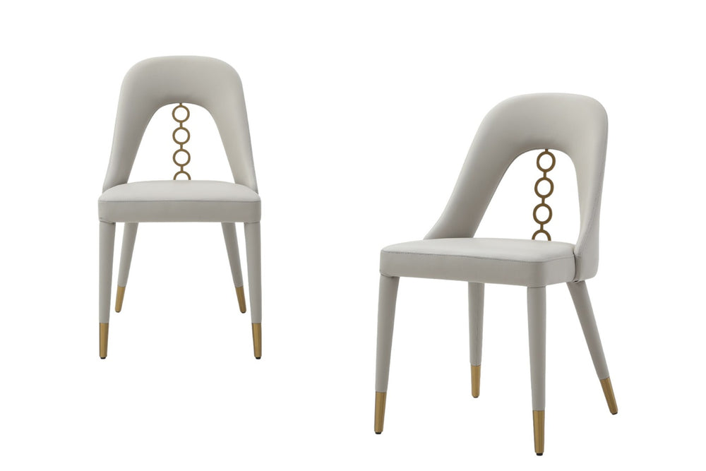 HomeRoots Set of Two Modern Light Gray Faux Leather Dining Chairs with Silver Stainless Steel Frames 719104