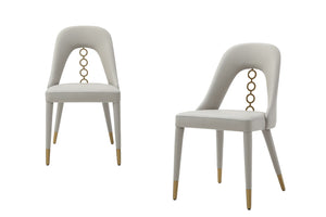HomeRoots Set of Two Modern Light Gray Faux Leather Dining Chairs with Silver Stainless Steel Frames 719104