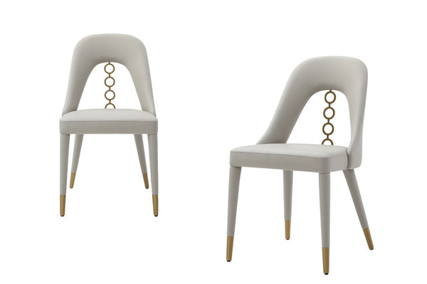 HomeRoots Set of Two Modern Light Gray Faux Leather Dining Chairs with Silver Stainless Steel Frames 719104