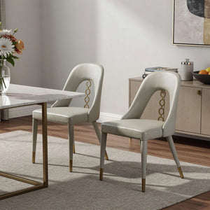 HomeRoots Set of Two Modern Light Gray Faux Leather Dining Chairs with Silver Stainless Steel Frames 719104