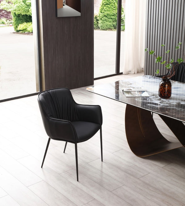 HomeRoots Brown Faux Leather Dining Arm Chair with Steel Frame - Modern Comfort for Dining & Accent Spaces 719109