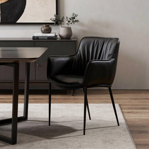 HomeRoots Brown Faux Leather Dining Arm Chair with Steel Frame - Modern Comfort for Dining & Accent Spaces 719109