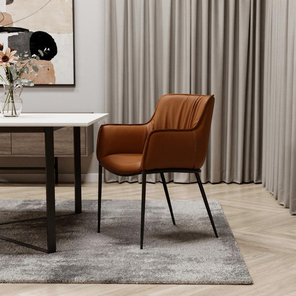 HomeRoots Taupe Contemporary Boucle and Faux Leather Dining Arm Chair – Stylish, Versatile Seating Solution! 719110