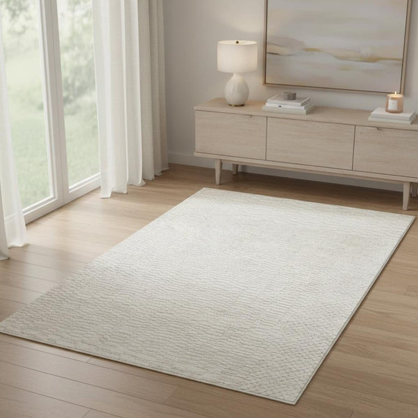 HomeRoots 4' Cream and Silver Abstract Area Rug - Modern Geometric Design, Durable, Easy Care for Any Space 719113
