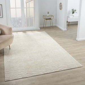 HomeRoots 4' Cream and Silver Abstract Area Rug - Modern Geometric Design, Durable, Easy Care for Any Space 719113