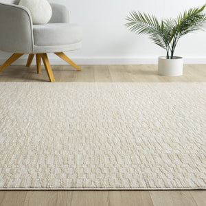 HomeRoots 4' Cream and Silver Abstract Area Rug - Modern Geometric Design, Durable, Easy Care for Any Space 719113