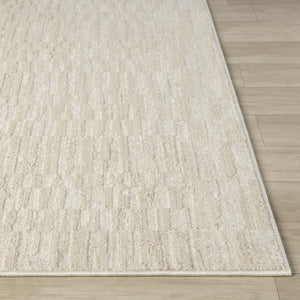 HomeRoots 4' Cream and Silver Abstract Area Rug - Modern Geometric Design, Durable, Easy Care for Any Space 719113