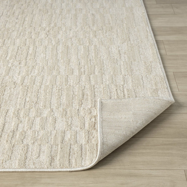 HomeRoots 4' Cream and Silver Abstract Area Rug - Modern Geometric Design, Durable, Easy Care for Any Space 719113