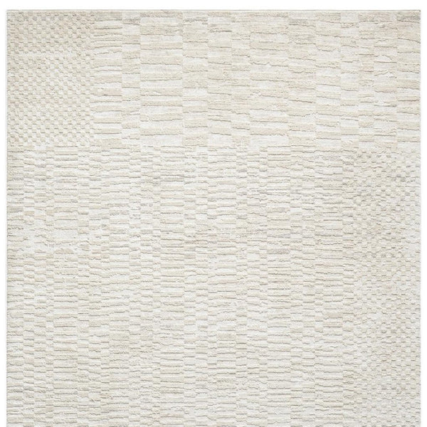 HomeRoots 4' Cream and Silver Abstract Area Rug - Modern Geometric Design, Durable, Easy Care for Any Space 719113