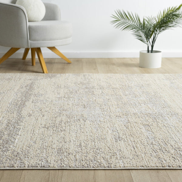 HomeRoots 4' Cream and Gold Abstract Area Rug - Contemporary Design for Luxurious Comfort and Durability 719114
