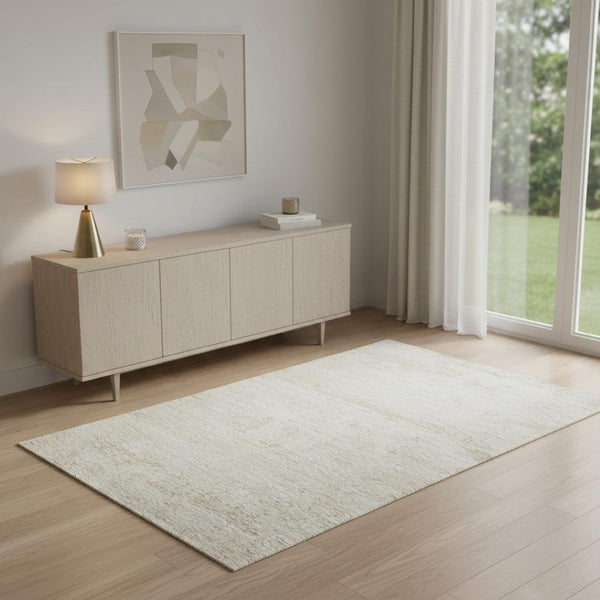HomeRoots 4' Abstract Area Rug in Beige & Cream - Modern Elegance, Soft Texture, Stain-Resistant, 4' x 5' Size 719115