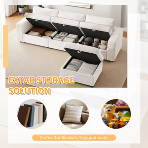 English Elm 118" Oversized Velvet Cloud Sectional with Storage Ottoman and Removable Pillows W3716S00013