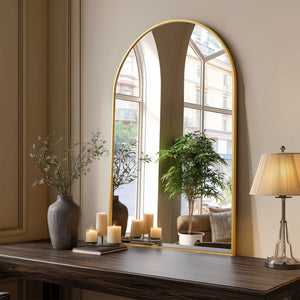 HomeRoots 59" Gold Metal Round Framed Standing Mirror - Elegant Oversized Design with Defogger for Any Space 719129