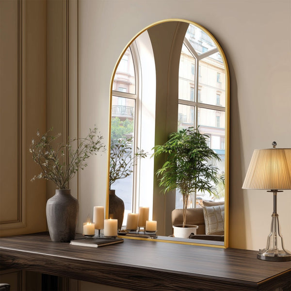 HomeRoots 59" Gold Metal Round Framed Standing Mirror - Elegant Oversized Design with Defogger for Any Space 719129