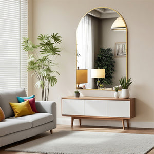 HomeRoots 59" Gold Metal Round Framed Standing Mirror - Elegant Oversized Design with Defogger for Any Space 719129