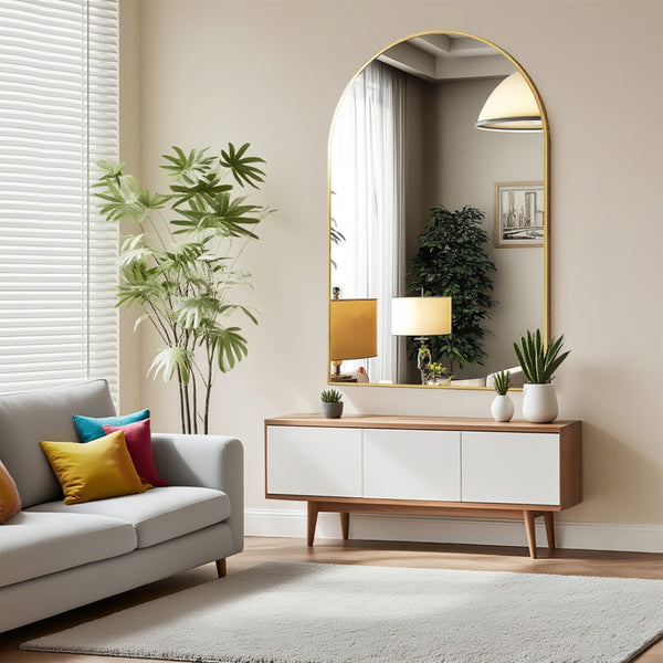 HomeRoots 59" Gold Metal Round Framed Standing Mirror - Elegant Oversized Design with Defogger for Any Space 719129