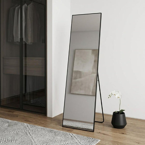 59 Inch Black Metal Frame Full Length Leaning Floor Mirror for Bedroom or Entryway