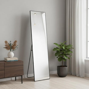 HomeRoots 59" Sleek Black Metal Round Framed Standing Mirror – Modern Design for Stylish Interiors & Versatile Use 719131