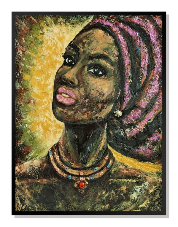 HomeRoots African Portrait II - 30" x 39" Hand-Painted Mixed-Media Artwork in Modern Floater Frame for Unique Spaces 719133