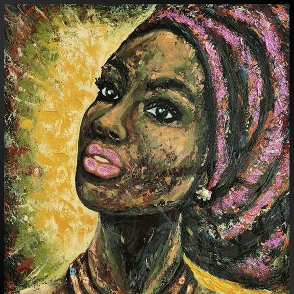 HomeRoots African Portrait II - 30" x 39" Hand-Painted Mixed-Media Artwork in Modern Floater Frame for Unique Spaces 719133