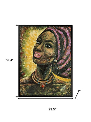 HomeRoots African Portrait II - 30" x 39" Hand-Painted Mixed-Media Artwork in Modern Floater Frame for Unique Spaces 719133