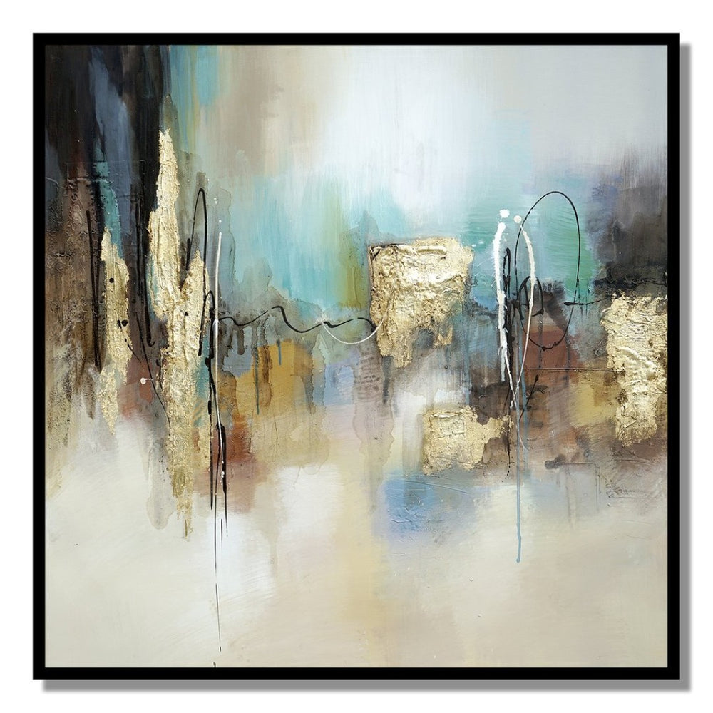HomeRoots Gold Textured Floral Vase - 47" Hand-Painted Mixed-Media Art with White Floater Frame for Modern Elegance 719137