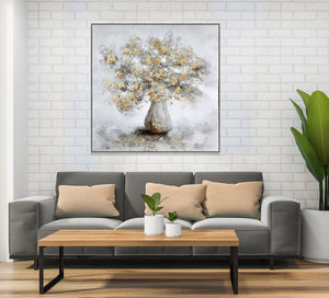 HomeRoots Metallic Abstract Horizon - 59" × 32" Hand-Painted Textured Wall Art with Gold Accents & Frame 719138