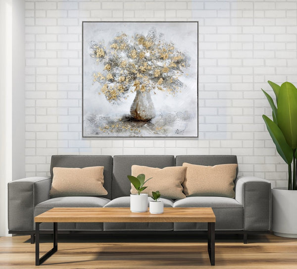 HomeRoots Metallic Abstract Horizon - 59" × 32" Hand-Painted Textured Wall Art with Gold Accents & Frame 719138