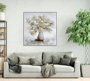 HomeRoots Metallic Abstract Horizon - 59" × 32" Hand-Painted Textured Wall Art with Gold Accents & Frame 719138